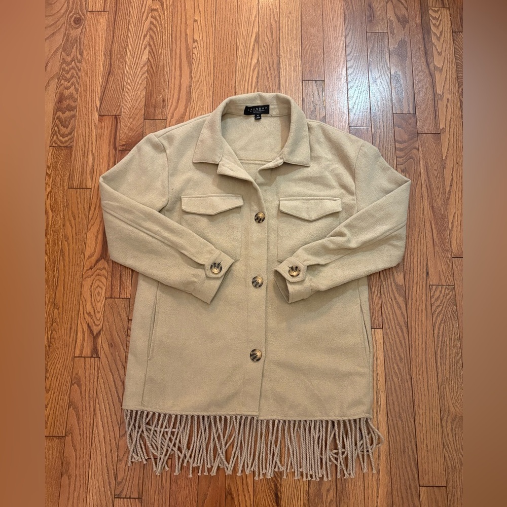 Vintage Laundry By Shelli Segal Beige Jacket with Fringe